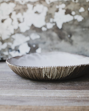 Rustic shallow-wide bowls with unglazed exterior