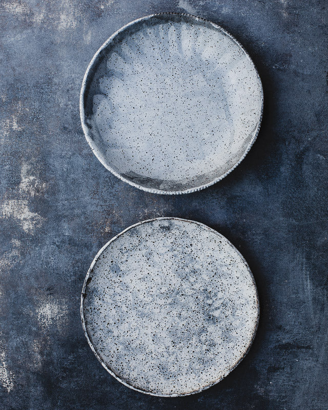 Rustic drippy low wide bowl / leopard spot plate