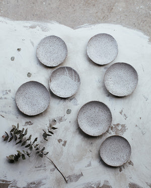 Footed Rustic speckle white shallow bowls/plates