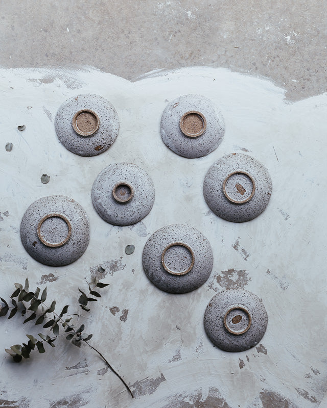 Footed Rustic speckle white shallow bowls/plates