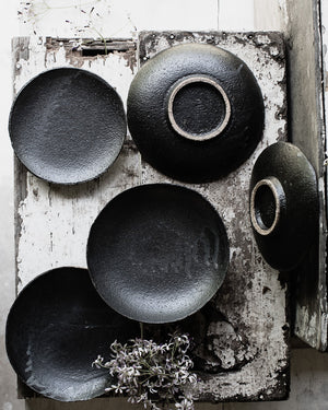 Black gritty ceramic footed bowl by clay beehive handmade