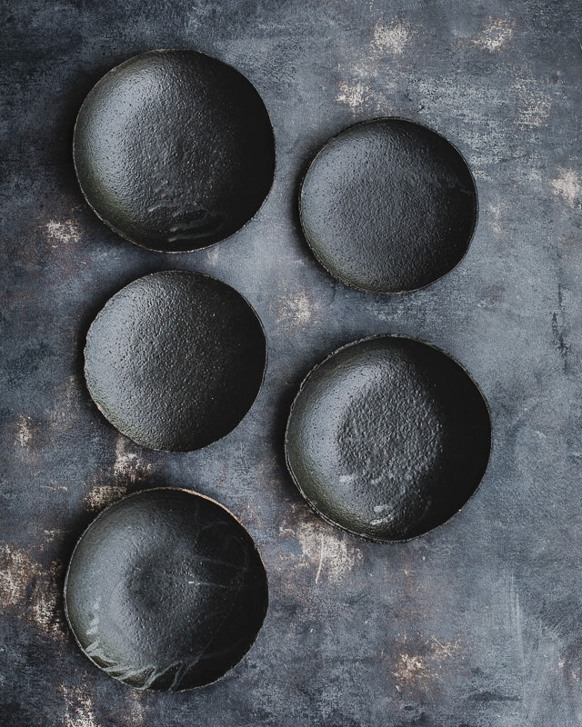 Black gritty ceramic footed bowl by clay beehive handmade