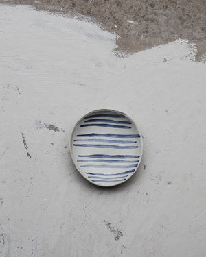 ceramic striped nautical small shallow bowl by clay beehive
