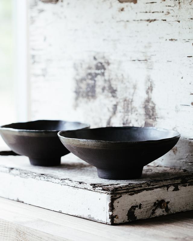 wabi sabi footed matte black bowls deeper interior noodles soups hand made by clay beehive ceramics