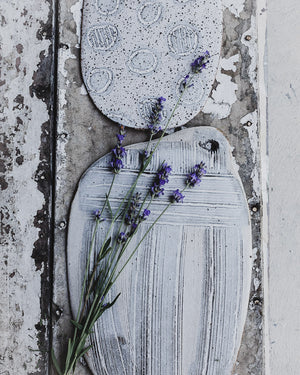 rustic platter handmade and glazed is matte grey and white by clay beehive ceramics