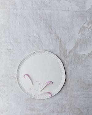 satin white plate handmade with carved rim and texture by clay beehive ceramics