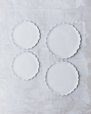textured edging handmade plates with satin white glazed by clay beehive 