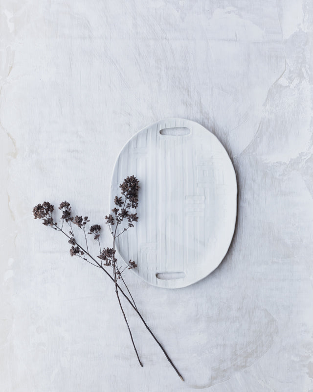 white textured platter / cheese board hand made by clay beehive ceramics