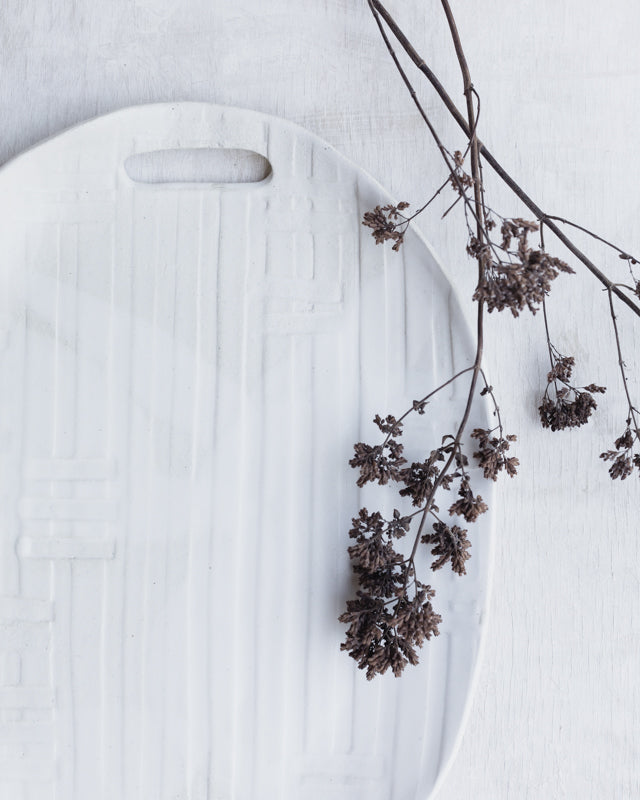 white textured platter / cheese board hand made by clay beehive ceramics