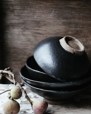 wabi sabi satin black japanese inspired footed hand made bowls by clay beehive 