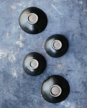wabi sabi satin black japanese inspired footed hand made bowls by clay beehive 