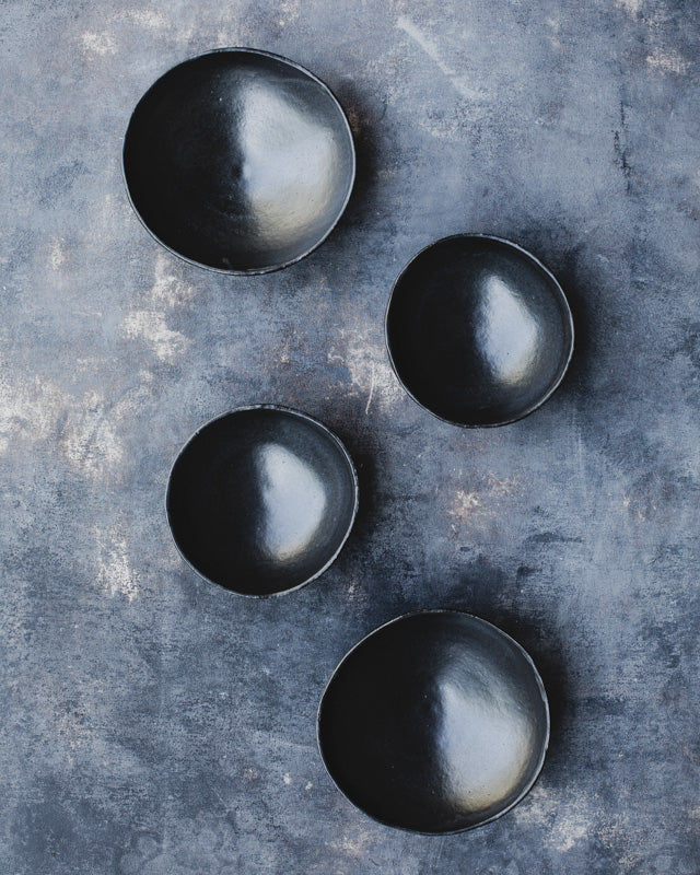 wabi sabi satin black japanese inspired footed hand made bowls by clay beehive 