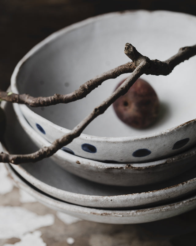 wabi sabi footed noodle bowls hand made by clay beehive ceramics