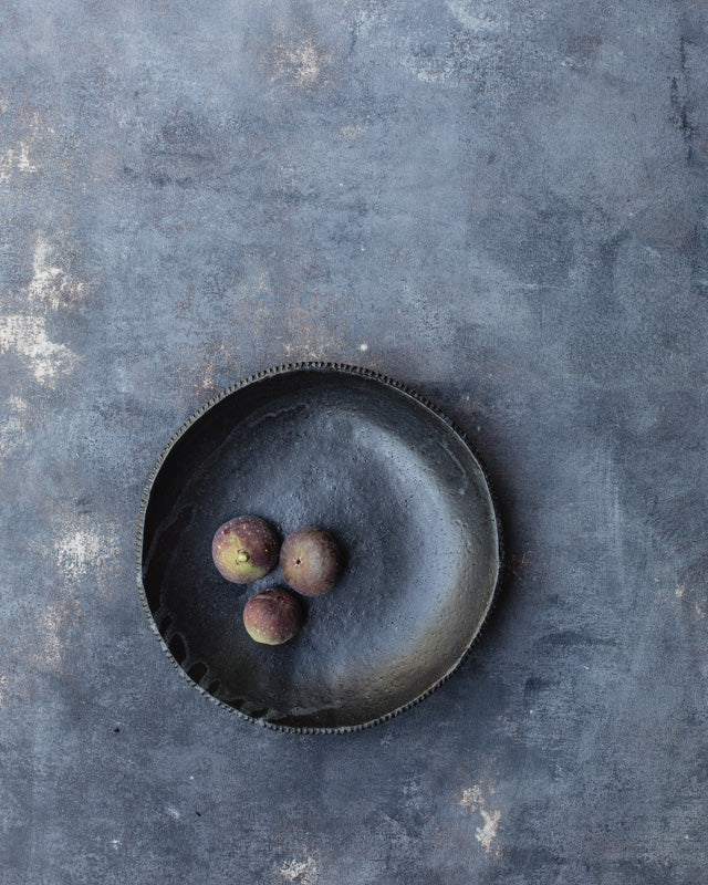 gritty black textured rim hand made ceramic bowl by clay beehive