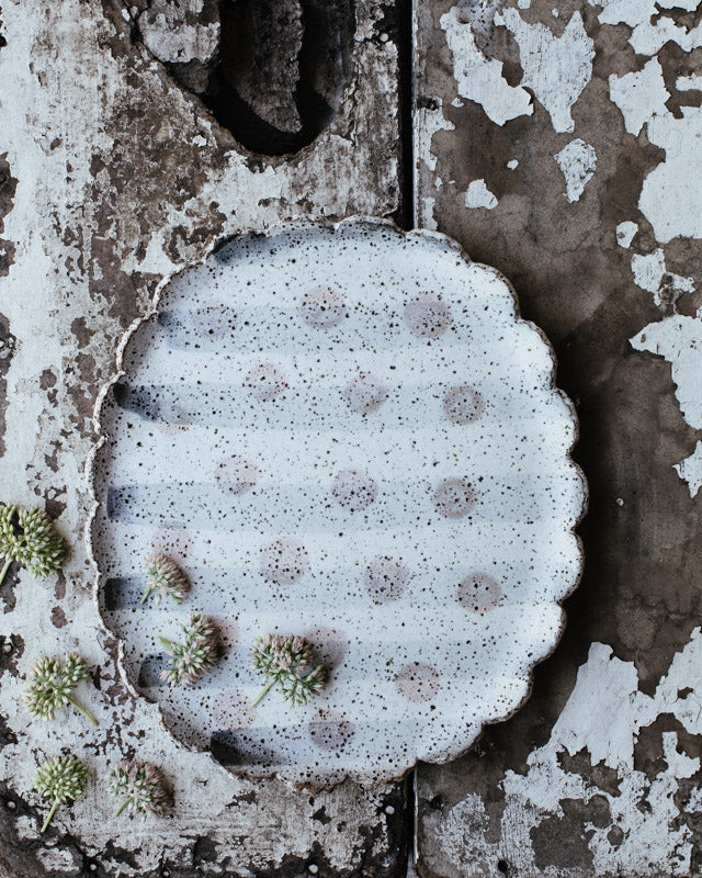 Rustic Oval  plate with scalloped edging