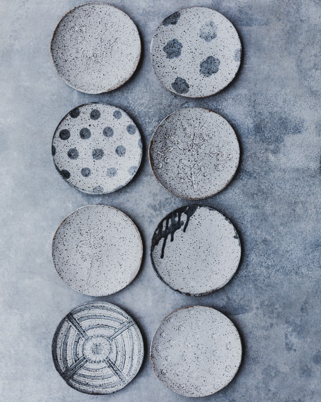 Rustic carved ceramic handmade tapas plates by clay beehive