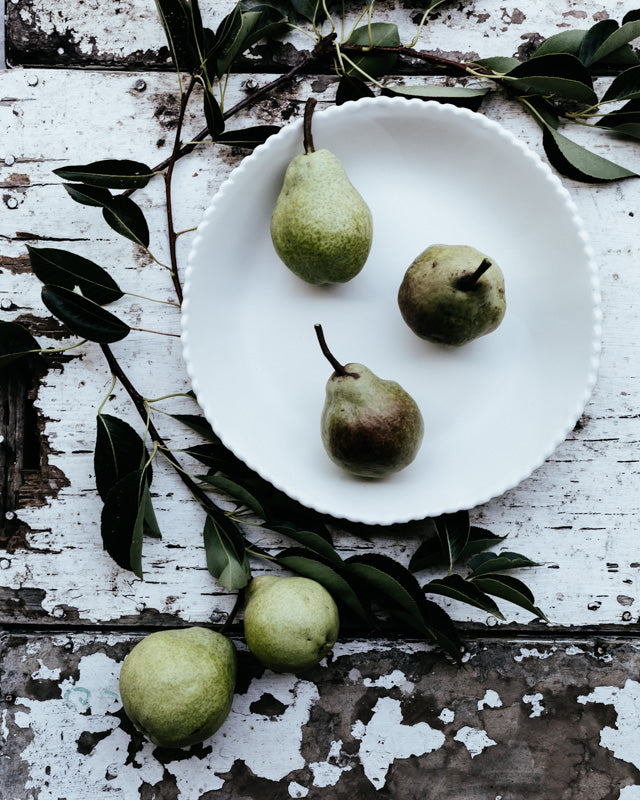ceramic serving bowl hand made and decorated in satin white by clay beehive