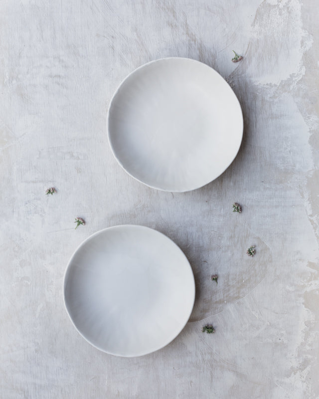 Satin white low wide bowls with lovely texture by clay beehive ceramics