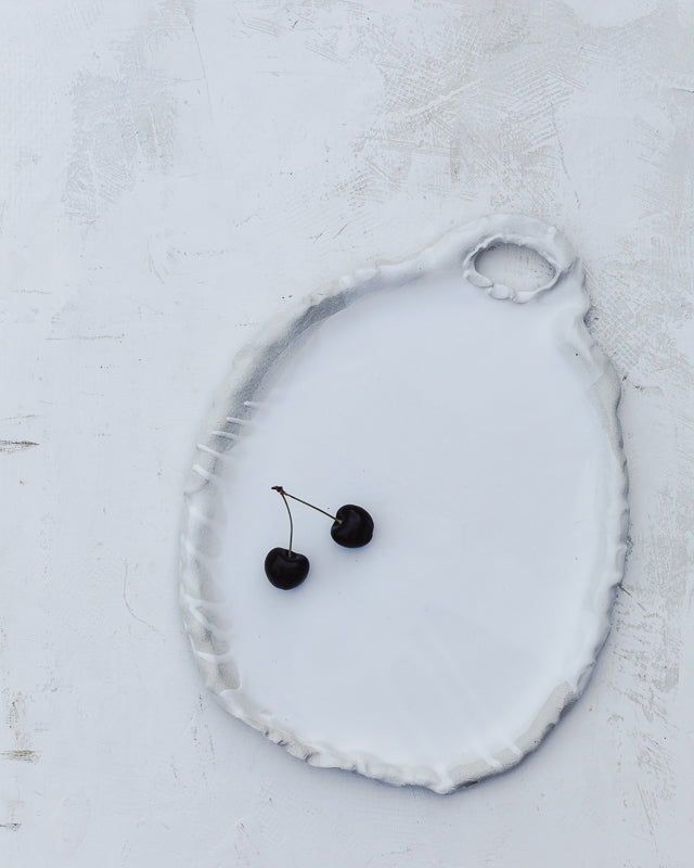 Princess white muslin textured platter with frilly edges hand made by clay beehive ceramics