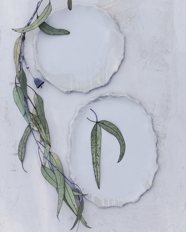 Princess muslin fabric hand made ceramic plates and platters by clay beehive 