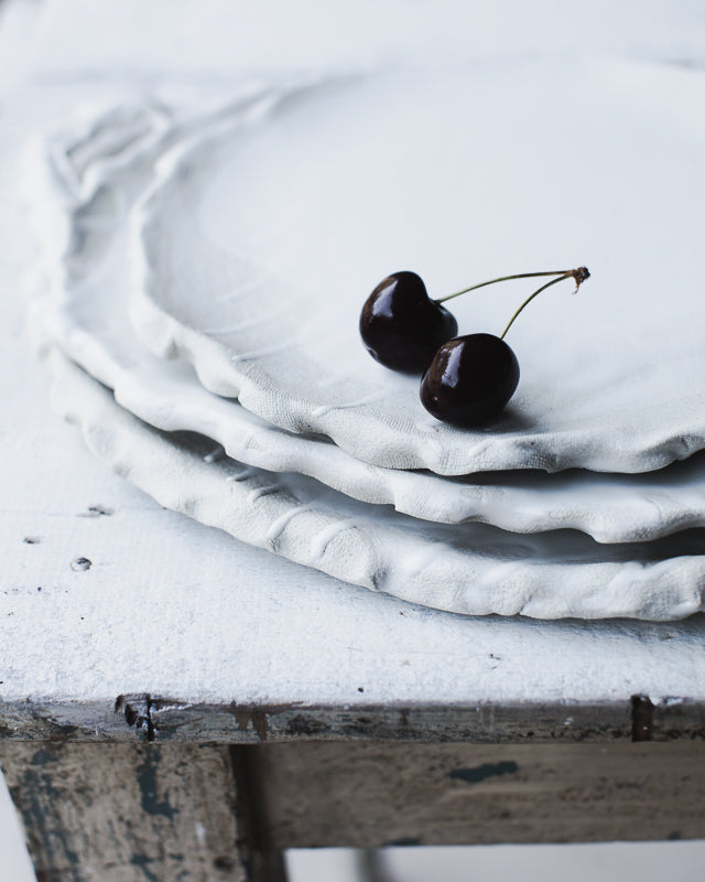 Princess muslin fabric hand made ceramic plates and platters by clay beehive 