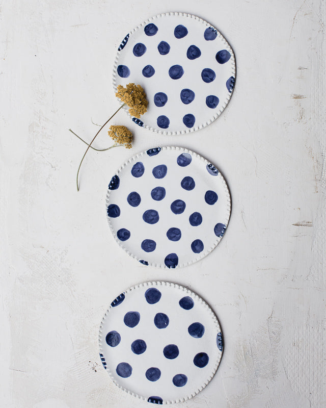 Navy Blue Polka dot & satin white plates 16cm