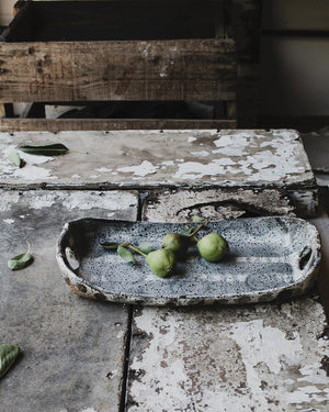 Rustic rectangular patterned platter with round curves
