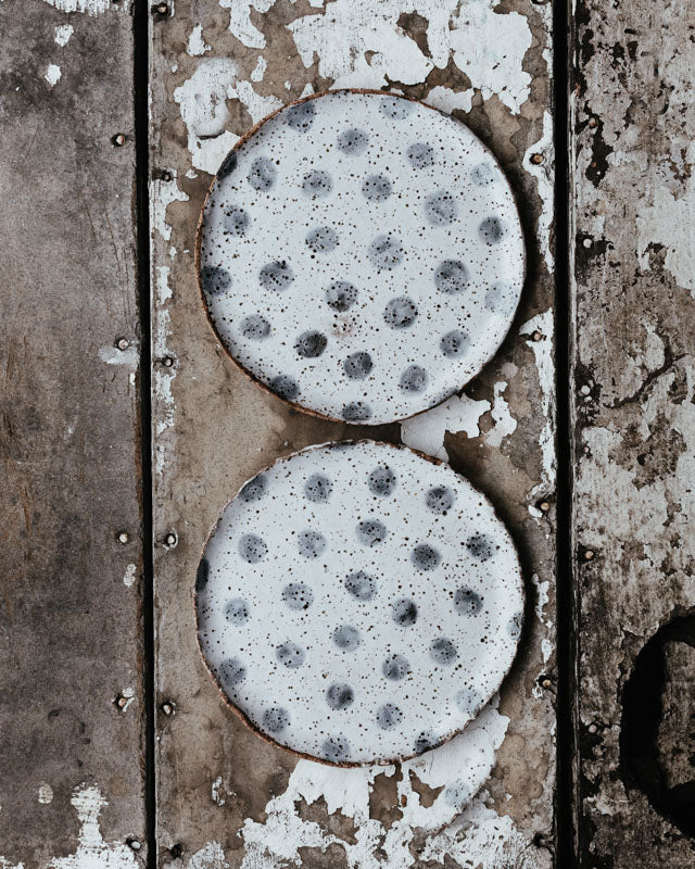 rustic gritty speckled spot handmade plates by clay beehive ceramics