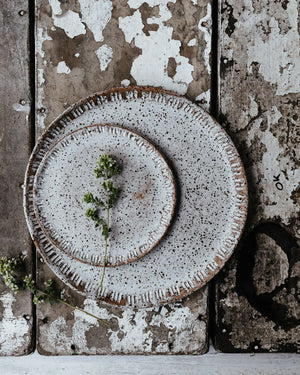 Rustic earthy speckled carved plates