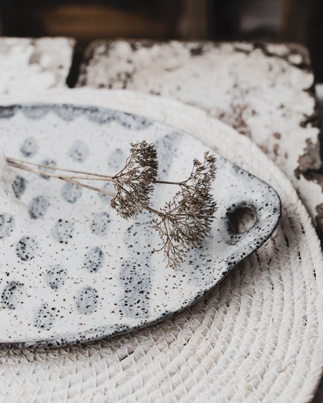 rustic grey and white platter hand made by clay beehive ceramics