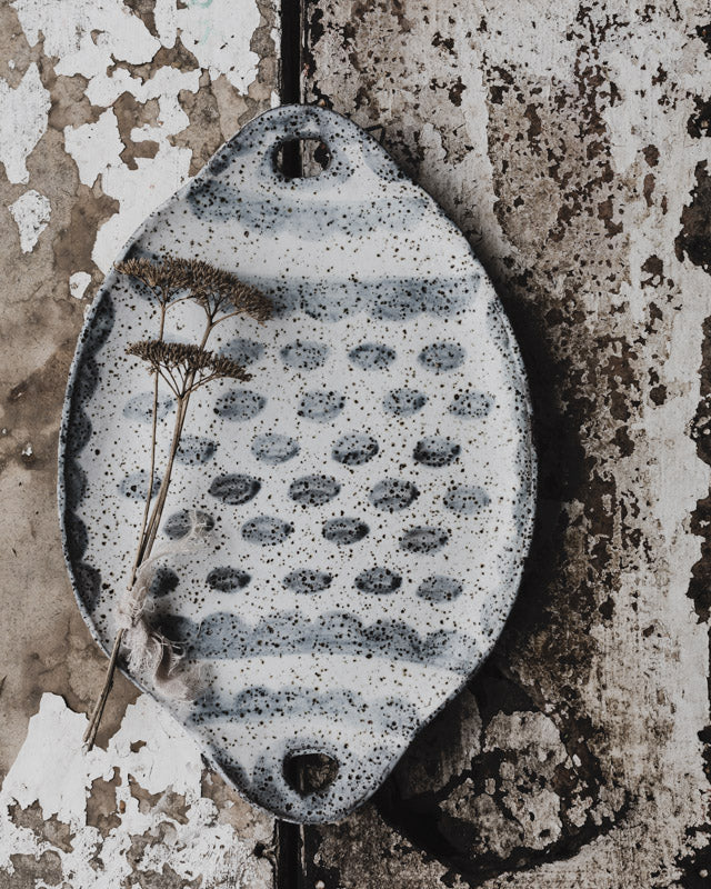 rustic grey and white platter hand made by clay beehive ceramics