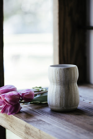 wheelthrown vase in white textural clay handmade by clay beehive ceramics