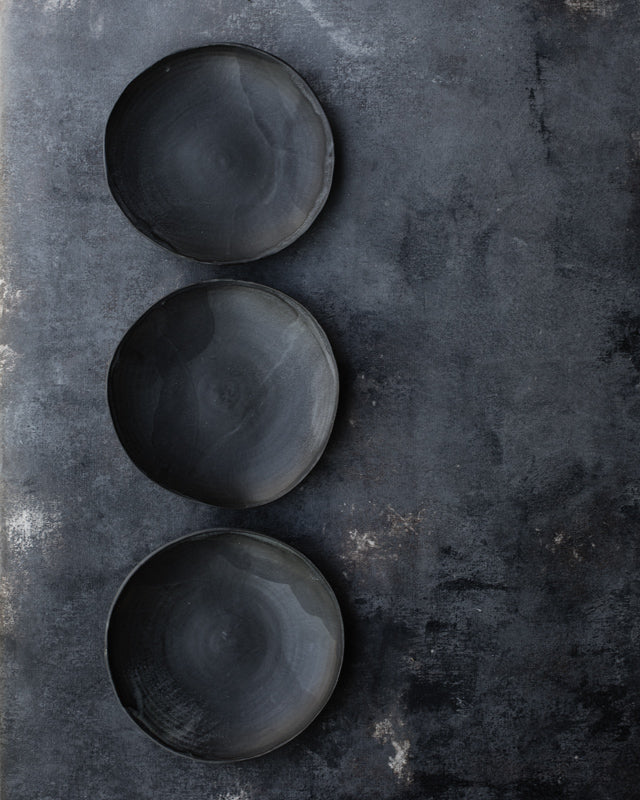 matte black ceramic shallow bowl/plate handmade by clay beehive ceramics