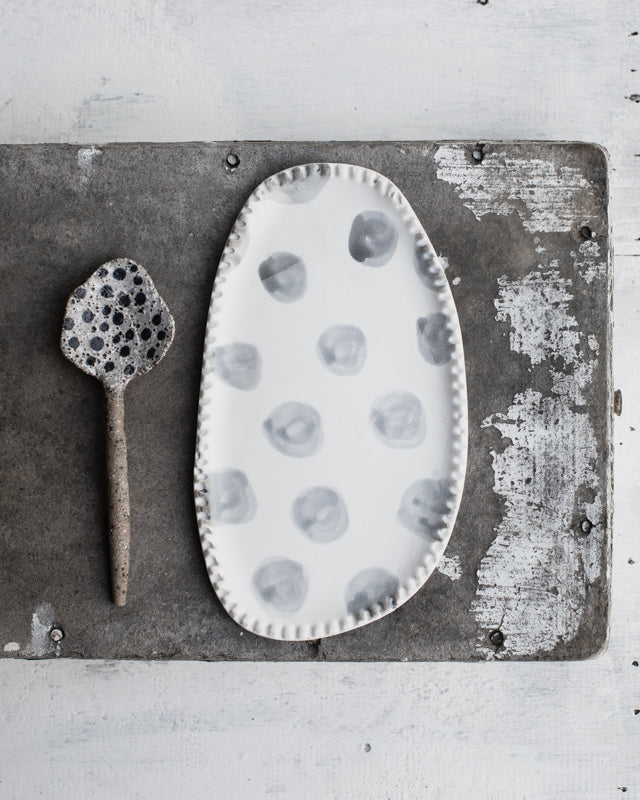 ceramic spoon and trinket plate with spots makes the perfect gift hand made by clay beehive ceramics