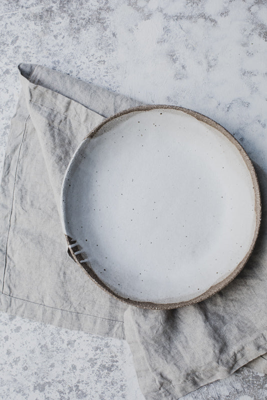 Rustic handmade wide bowl with satin white glaze by clay beehive ceramics