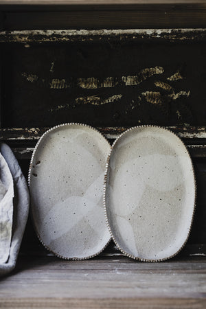 Cafe au Lait Oval plates with warmy toasty tones and textured edging