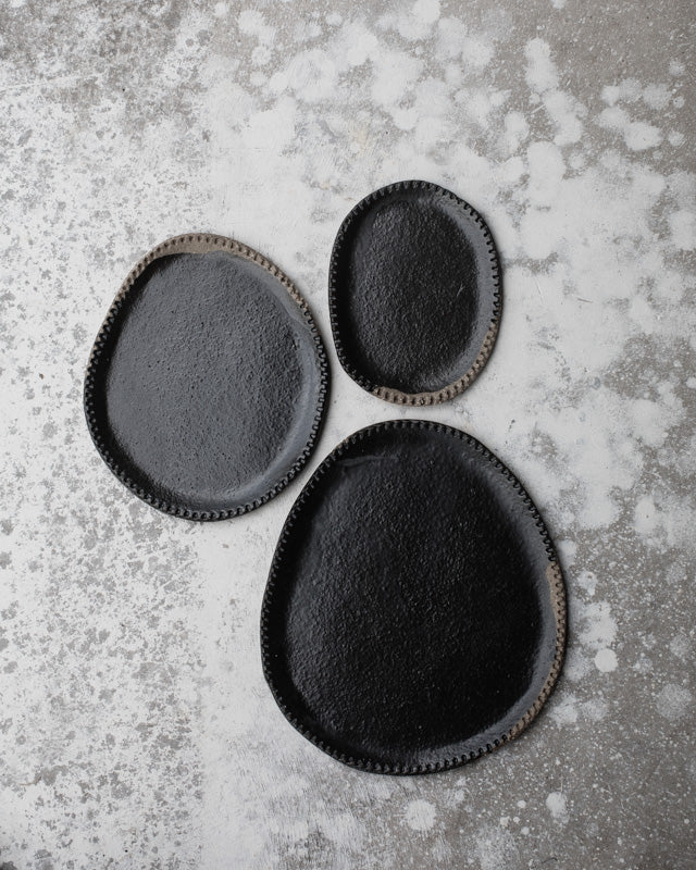 satin black oval plates dark stoneware perfect for antipasto by clay beehive ceramics