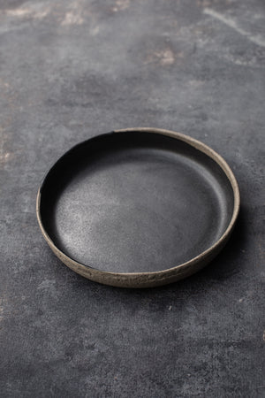 satin black plate with contemporary design straight walled plates hand made by clay beehive ceramics