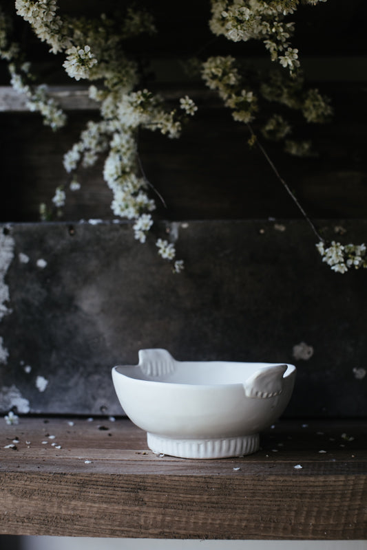 berry bowl / colander glazed in satin white handcrafted by clay beehive ceramics
