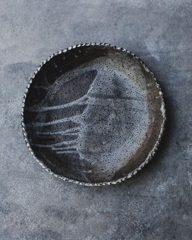 rustic serving bowl with textured rim and gritty clay by clay beehive ceramics