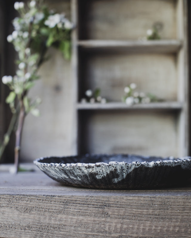 rustic serving bowl with textured rim and gritty clay by clay beehive ceramics