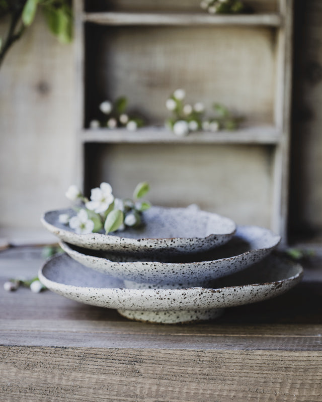 Footed Rustic white shallow bowls/plates