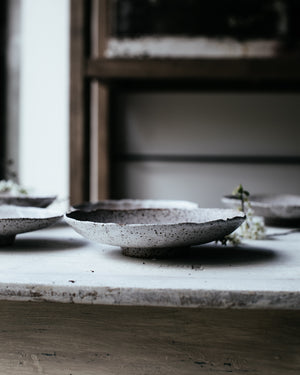 Footed Rustic white shallow bowls