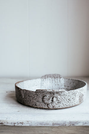rustic baking dish with handles by clay beehive