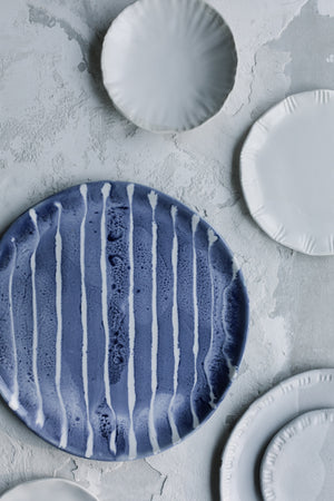 Blue and white stripes Plate + Textured white satin Plates