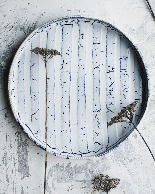 nautical inspired wide blue and white stripes ceramics by clay beehive