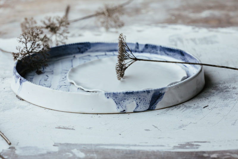 nautical inspired wide blue and white stripes ceramics by clay beehive