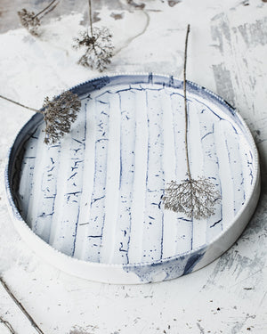 Nautical blue and white stripe platter by clay beehive ceramics