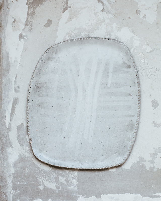 Drippy White Platter by clay beehive