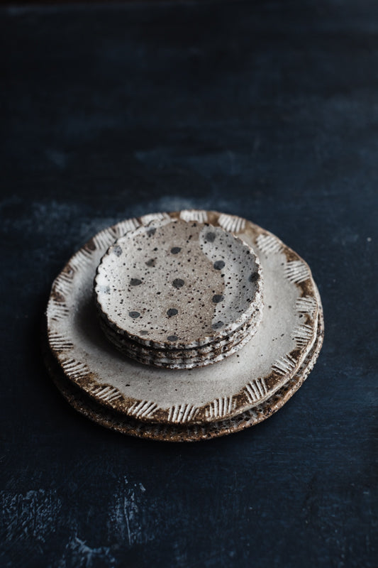 rustic gritty plate with detailed edge by clay beehive